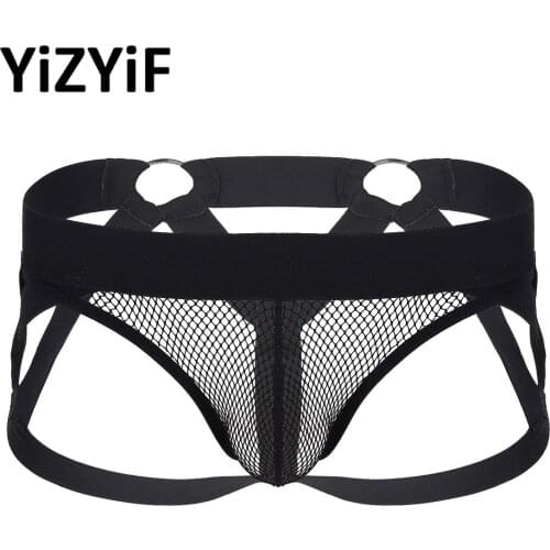 Men Bondage Underwear Sexy Transparent Fishnet Exotic Open Butt Hollow Out Gay Penis Bulge Pouch Jockstrap Briefs