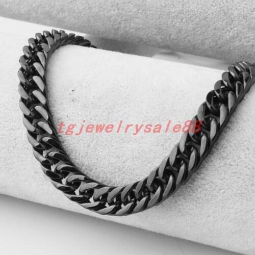 8mm Wide Black Color Punk Style Mens Stainless Steel Cuban Curb Link Chain Bracelet Or Necklace Jewelry 7-40inches Choose
