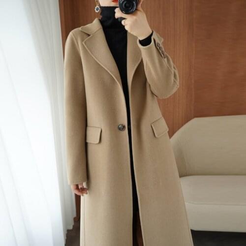 2021 new Korean style slim double-sided cashmere coat womens medium long 100% wool coat