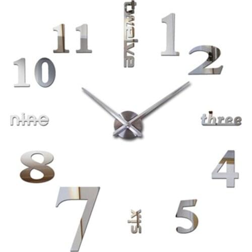 New promotion home decor Big 7 mirror fashion modern Quartz clocks living room 3D diy wall clock sticker watch
