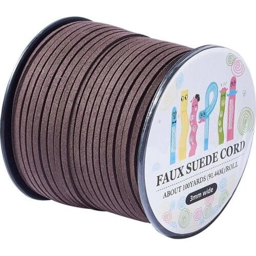 Pandahall 98Yard 90m/roll 3x1.4mm Faux Suede Cord String Leather Lace Beading Thread Suede Lace Double Sided with Roll Spool