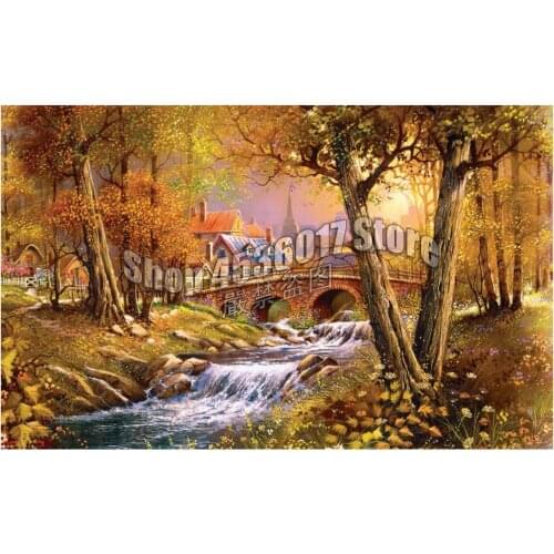 Landscape DIY Full Diamond Embroidery Diamond Painting Mosaic Cross Stitch Bridge over the Stream Needlework Crafts Home Decor