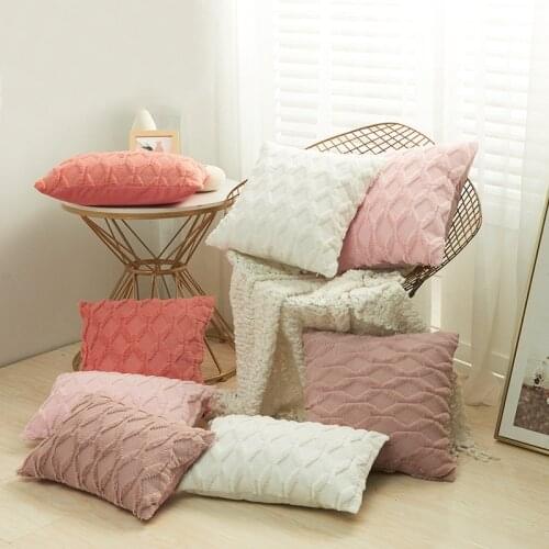 Nordic Plush Cushion Cover Pillow Case Geometric Plaid Decorative Sofa Throw Pillow Cover Living Room Bedroom Home Decor