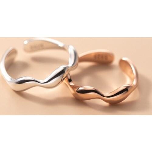 Water Wave Twisted Adjustable Rings for Women Teen Girls 925 Sterling Silver Korean Fashion Minimalist Jewelry Ladies Gifts