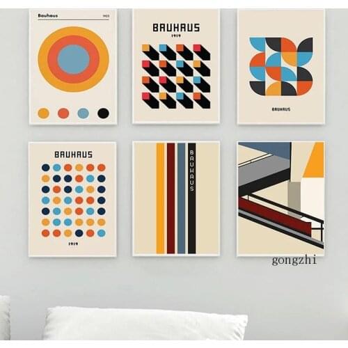 Bauhaus Retro Circle Geometric Abstract Line Poster Canvas Painting and Prints Wall Art Pictures for Living Room Cuadros Decor
