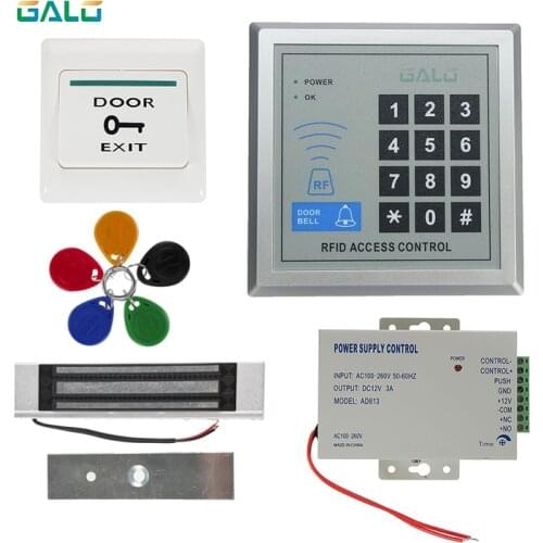 Rfid keypad door access control system kit electric Magnetic electronic door lock+power supply+5pcs key fobs full set Optional