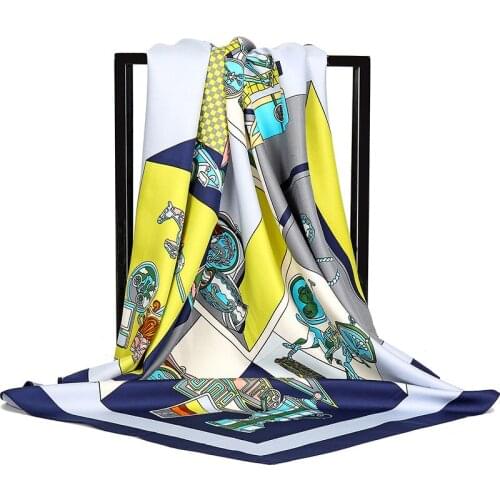 New Sports Trophy Flag Tassel Twill Print Silk Scarf 90cm Large Square Scarf Womens Gift Turbans for Women Hijabs Muslim Scarf