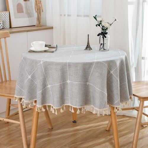 Japanese Style Gray Embroidered Tablecloth Literary Round Table Coffee Table Table Cloth Tablecloth Round Dining Table Decor