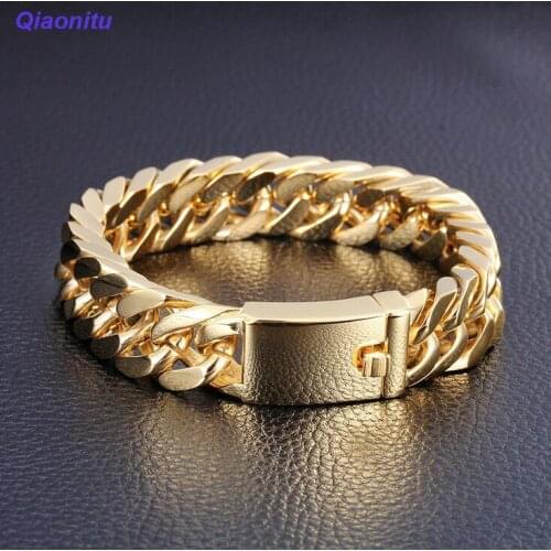 14mm Heavy Gold Mens Women Biker Bracelets Jewelry Hiphop Punk Rock Stainless Steel Curb Cuban Chain Bracelet Bangle 19cm-22cm