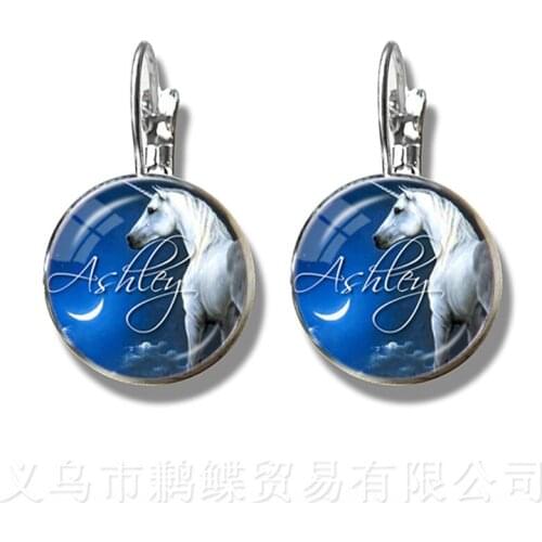 Vintage Horse Image Unicorn Charms Infinite Wrap Stud Earrings Silver Plated Earrings For Women Girls Best Gift