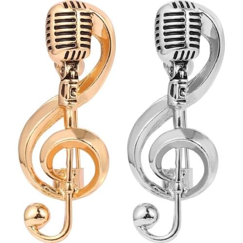 Vintage Microphone Music Note Brooch Pin Metal Women Men Fashion Simple Badge Clothes Decor Collar Pin