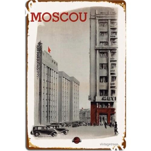 Moscou Moscow Ussr Vintage Poster 1936 Metal Sign Plates Custom Club Cave Pub Tin Sign Posters