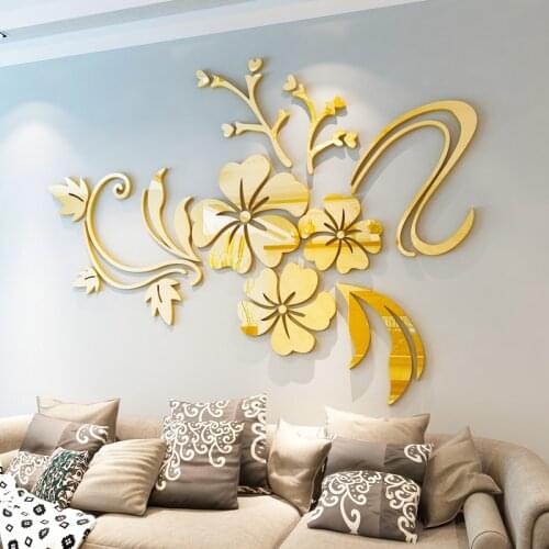 Mirror Wall Sticker Flower Pattern Fashion DIY Acrylic Art Decals Wallpaper Mural 3D Home Decor Sofa TV Background Wallstickers