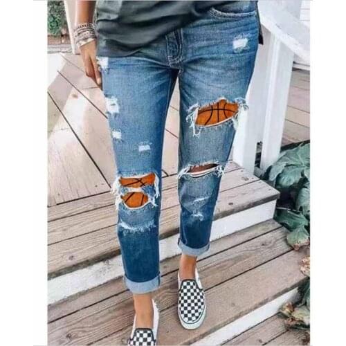 Womens Jeans Basketball Pattern Print Womens Jeans Trousers