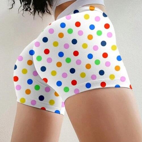 Women Sexy Yoga Shorts Basic Slip Bike Shorts Colorful Big Dot Printed Compression Workout Leggings Yoga Shorts