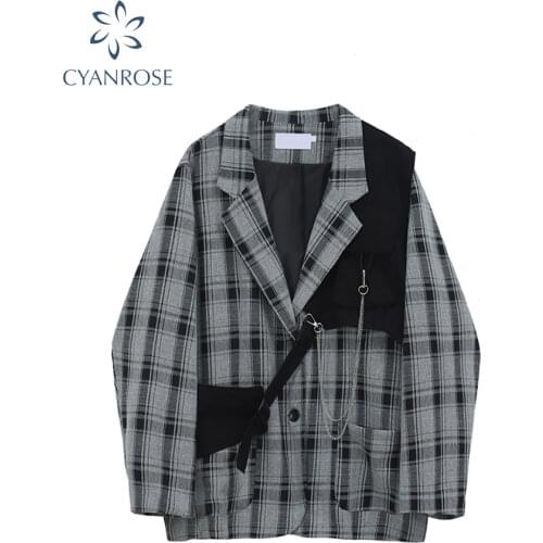 2020 Autumn Korean Vintage Plaid Blazers Women Casual Oversized Female Suit Jackets Streetwear Ladies Outwear Fashion Clothes