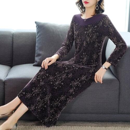 Autumn Women Vintage Casual Floral Maxi Dresses 2021 Winter 3XL Plus Size Long Sleeve Midi Dress Elegant Bodycon Party Vestidos