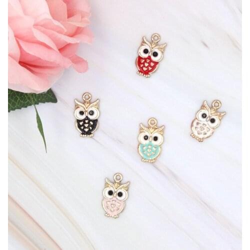 10pcs Jewelry Enamel Charms Drill Owls Pendants Gold Tone Bird Nighthawk Alloy Pendants DIY Earring Bracelet Accessories FX516