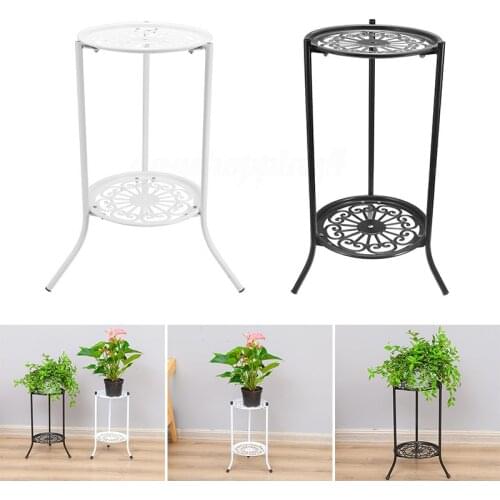 2-Tiered Tall Plant Stand Metal Plant Shelf Supports Rack for Indoor Outdoor Home Decoration E7