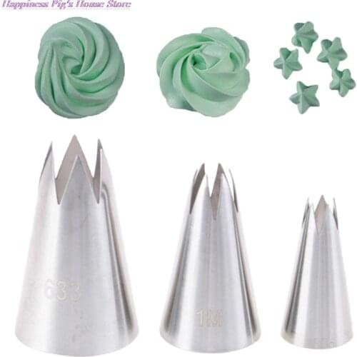 3pcs Stainless Steel Fondant Cake Nozzles Piping Nozzles Pastry Tips Decorating Tool