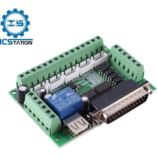 5 Axis CNC Breakout Board with USB Cable for Stepper Motor Driver MACH3 Parallel Port Control