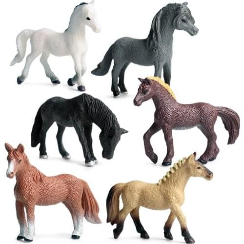 6pcs/set Small Horse Animal Figure Collectible Toys Wild Animal Cognition Action Figures Kids Plastic Model Toys