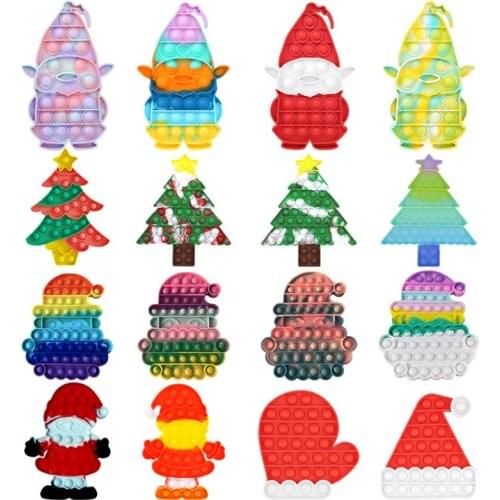 Anti-Stress Fidget Toys Christmas Present Silicone Push Bubble Fingertip Toys Stress Reliever Adults Kid Home Party Sensory Toys