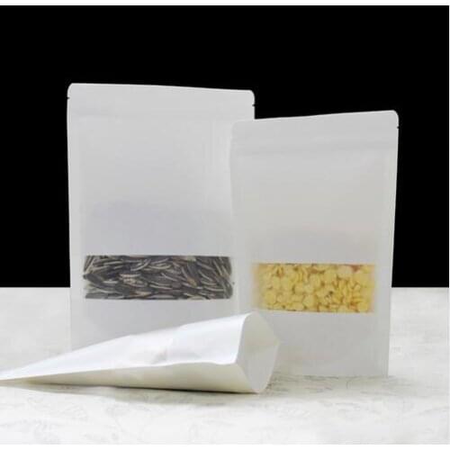 Free Shipping White Paper Seal Bag Frost window Stand up Dried Food Snack Tea packing Ziplock Kraft Bags 100pcs/lot