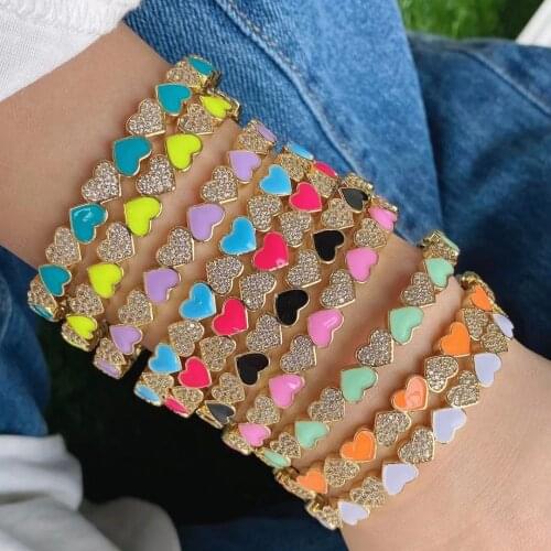 5Pcs High quality enamel heart shape cz zircon cuff Bracelet Bangle pulseras for lady accessories findings Wedding Jewelry