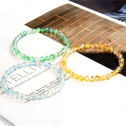 6mm Faceted Beads Bracelet Moonstone Mermaid Glass Austrian Crystal Bracelets For Women Men Shining Stone Handmade Jewelry Gift
