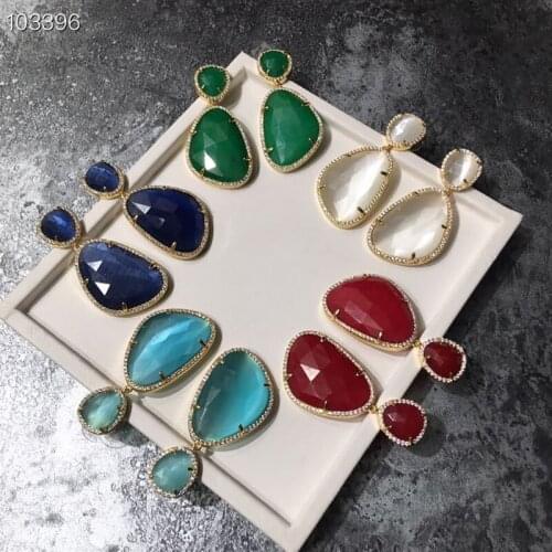 Brand Pure gold color cz crysta Jewelry For Women Colorful Crystal Candy-Color Earrings Cute Sweet Jelly Earrings Silver Jewelry