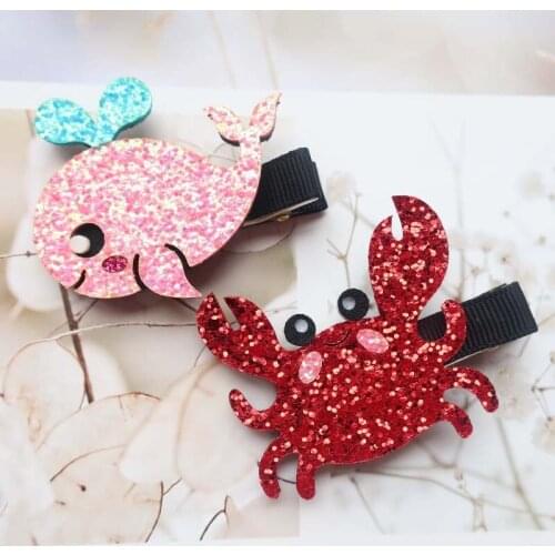 Boutique 10pcs Fashion Cute Glitter Whale Dolphin Crab Octopus Hairpins Cartoon Animal Hair Clips Princess Hair Accessories