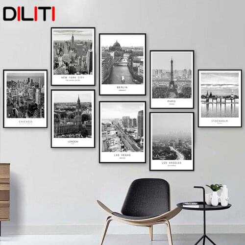 Black White World City Landscape Canvas Painting Paris London New York Prints and Posters Nordic Wall Art Picture Home Decor