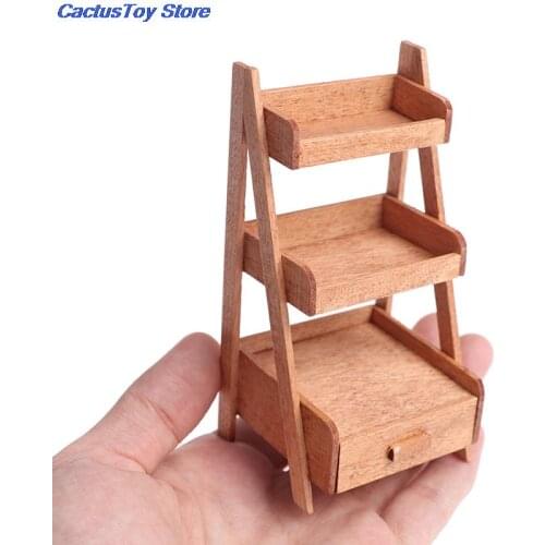 1:12 Dollhouse Wood Shelf Flower Stand Mini Doll House Furniture Model Simulation Furniture Accessories 1Pc
