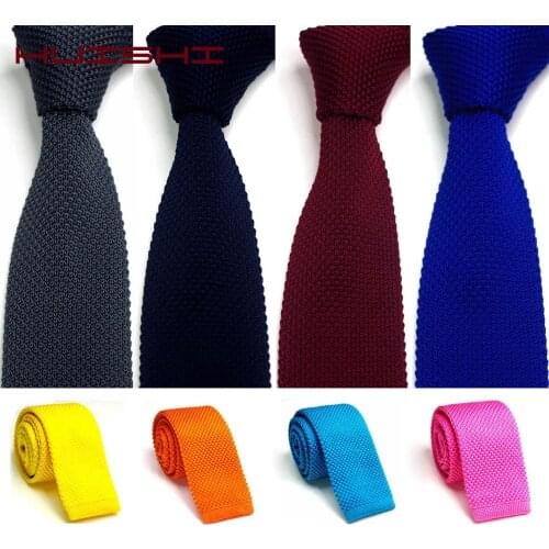 HUISHI Mens Tie Knitted Yellow Green Navy Blue Black knitted Necktie For Men Narrow Slim Skinny Knit Necktie Cravate 5.5cm Ties