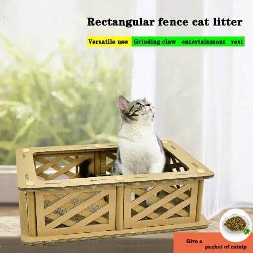 Pet toy cat scratch board, corrugated paper, summer diy cat litter rectangle with guardrail, give cat grass