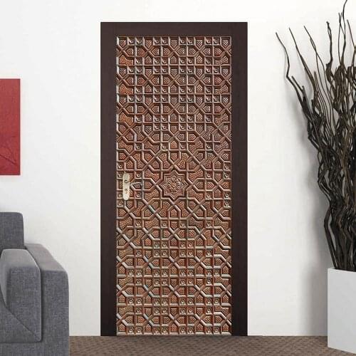 Simulation Bronze Door DIY Door Wall Stickers Home Decor Living Room Bedroom Art Mural Removable Waterproof Vinly Wall Poster