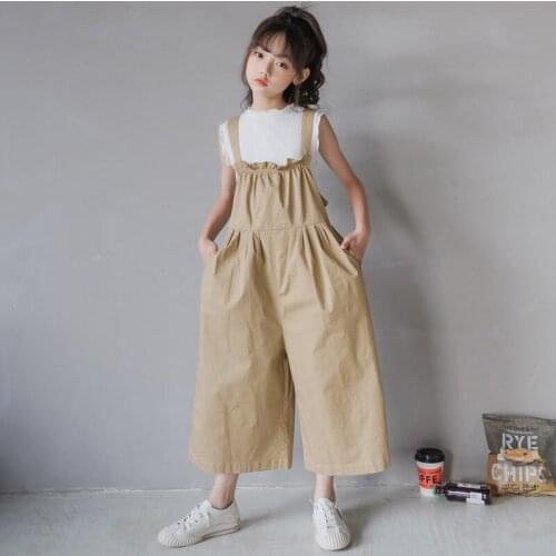 Girls clothing set 2021 young people cute new casual vest jumpsuit wide leg pants fashion childrens two-piece suit