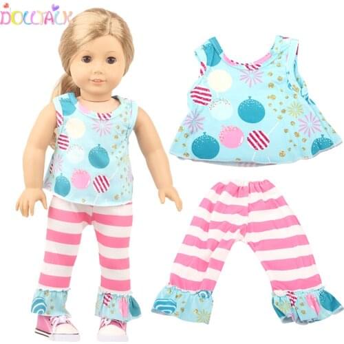 Fashion Ocean Elements Two Pcs Clothes Set Fit 18" American Doll Light Blue Small Fresh Suit For 43cm New Born Russia Girl Doll