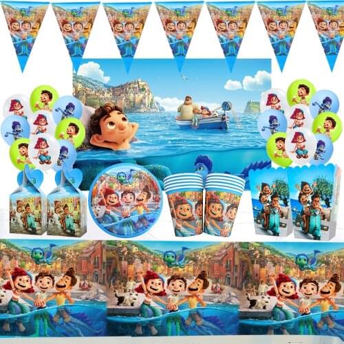Luca Theme Birthday Party Supplies Cup Plate Kids Girl Birthday Party Decoration Disposable Tableware Set Birthdays Balloons