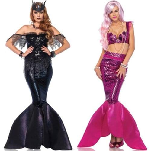 M-XL Women Mermaid Princess Costume Halloween Party Stage Evening Dress For Adult Sequins Little Mermaid Ariel Cosplay C70838AD
