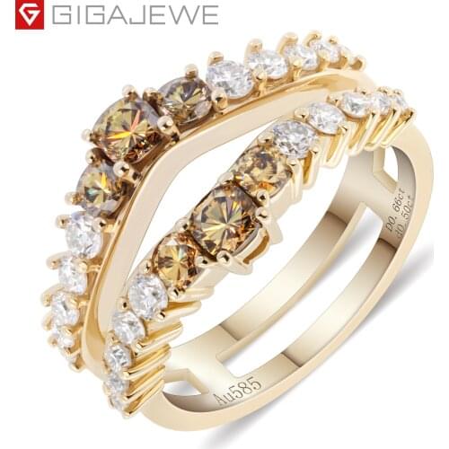 GIGAJEWE Total 1.16ct 2X3mm 4X2.5mm Moissanite VVS1 Yellowish Brown Cushion Cut 18K Yellow Gold Ring Jewelry Girlfriend Gift