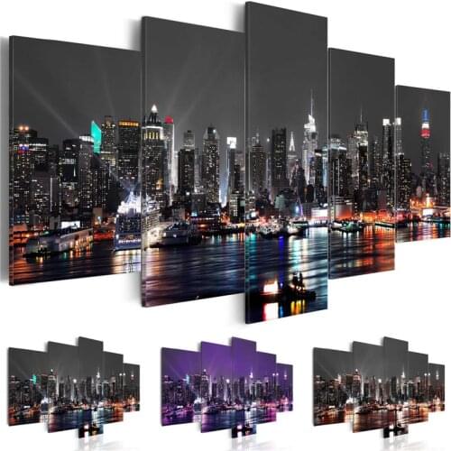 New york cityscape building City Night Scenery Diy diamond Painting Full Diamond mosaic Embroidery puzzle Art 5 Panels MM177