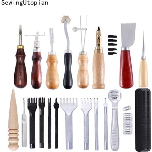 21PCS Professional Leather Craft Tools Sewing Stitching Punch Carving Work Saddle Groover Set Leathercraft Accessories