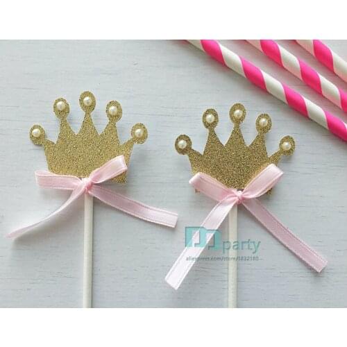 Set of 12 Crown cupcake toppers- crown toppers- princess toppers- royal toppers- Princess theme- first Birthday- little princess
