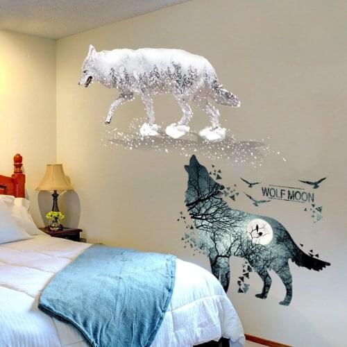 [shijuekongjian] Horrific Wolf Wall Sticker DIY Animals Mural Decals for House Kids Bedroom Baby Room Decoration Muurstickers
