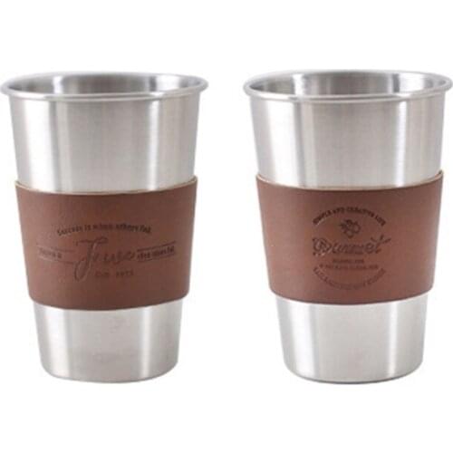 Stainless Steel Leather Non-Slip Anti-Scalding Sleeves Drinking Cup Beer Milk Tea Coffee Mug for Home