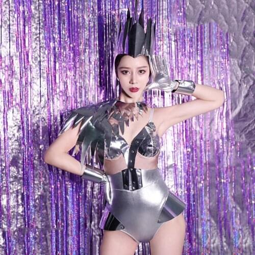 New Women Future Sense Warrior Silver Stage Costume Nightclub Body Suit GOGO Dancer Costume Rave Party Dress Women Carnival Wear