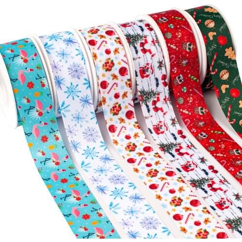 New 50 Yards Merry Christmas Snowman Printed Grosgrain/satin Ribbon Hair Accessories