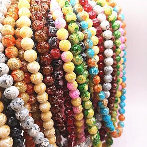 Wholesale 4/6/8/10mm Pull White Silk Glass Beads Loose Spacer Beads Painted Charm For Jewellery Making DIY Bracelet&Necklace #26